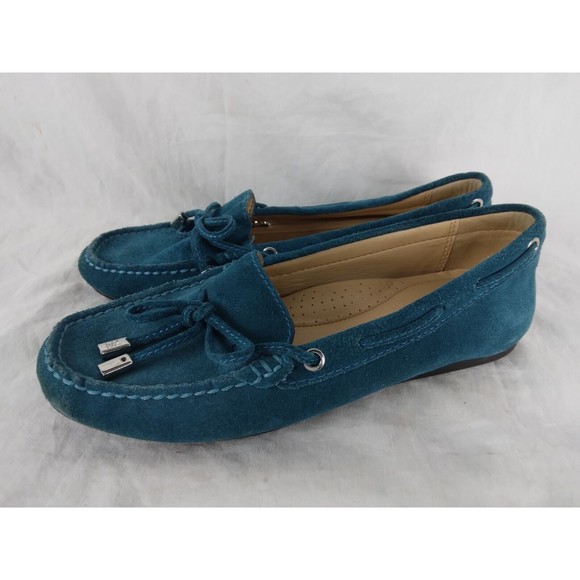 Michael Kors Sutton Leather Suede Moccasins Loafer Shoes Teal Womens Size 6 M - Picture 3 of 9